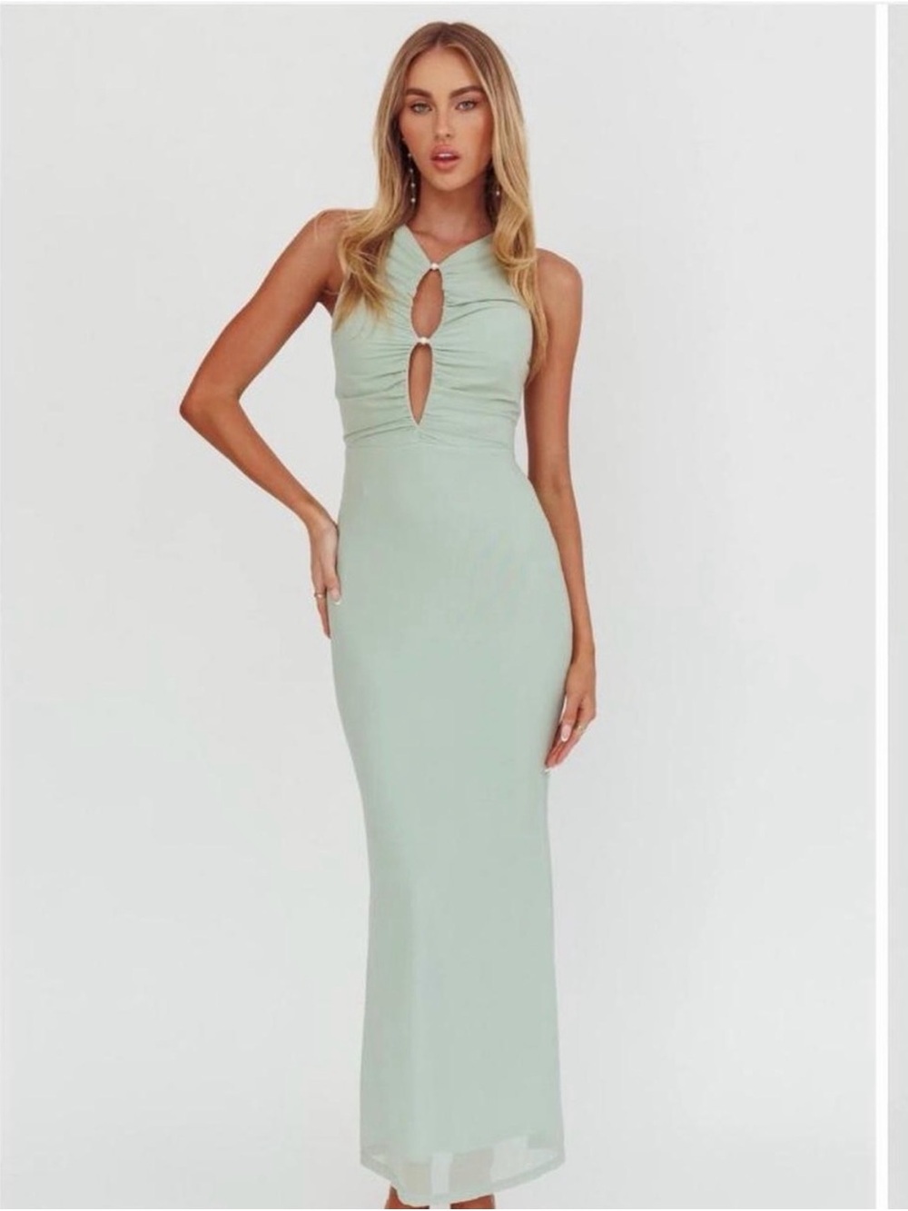 saints & secrets keyhole mint cocktail dress